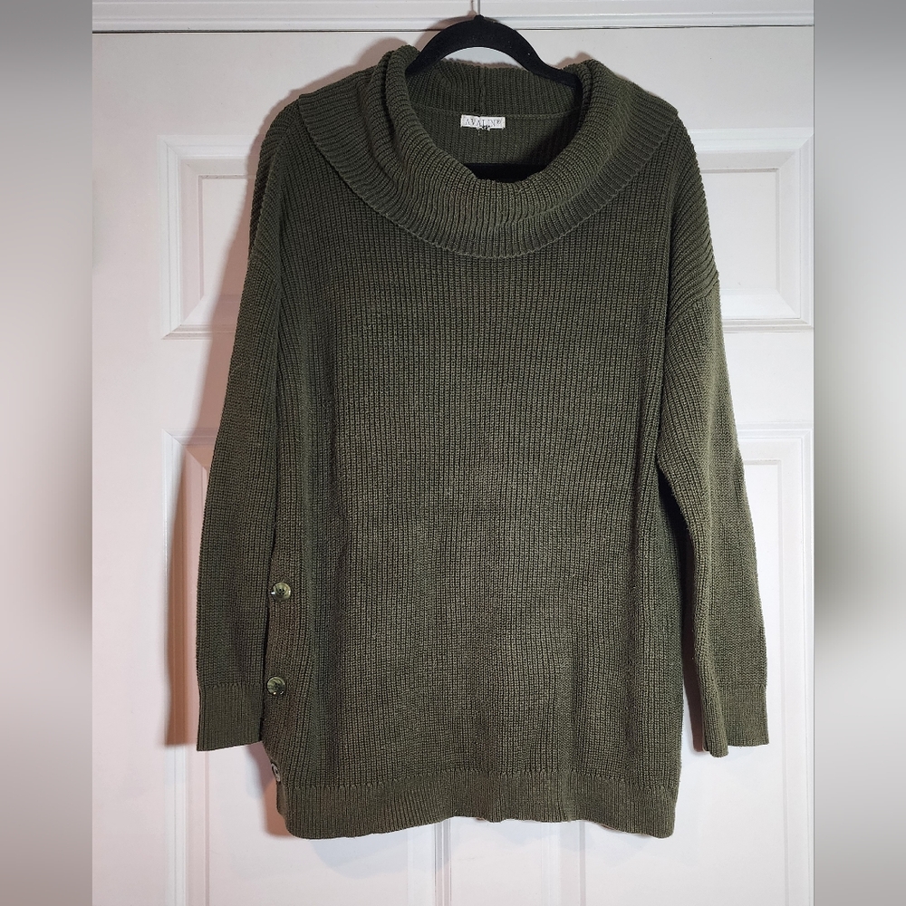 Avalin Cotton Acrylic Blend Turtleneck Sweater Button Detail
